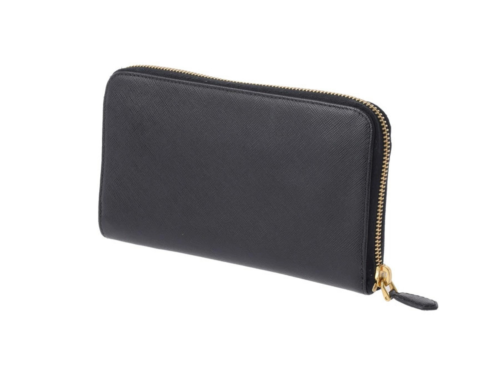 Prada zipper Saffiano leather rion wallet black round Black